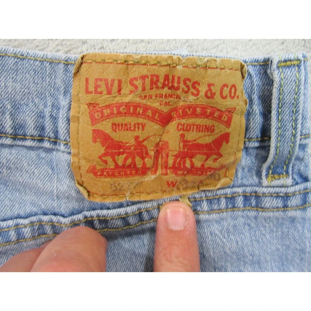 Levi's 527 Slim Bootcut Mens 32x30 Light Blue Frayed Hem Western Denim Jeans